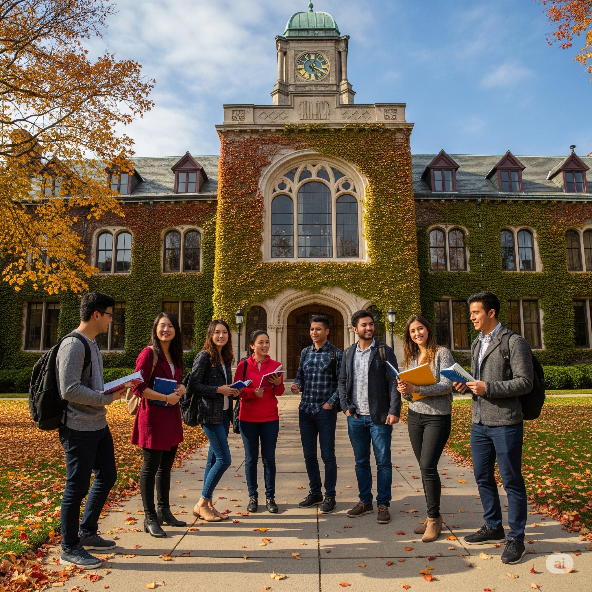 College students on university campus